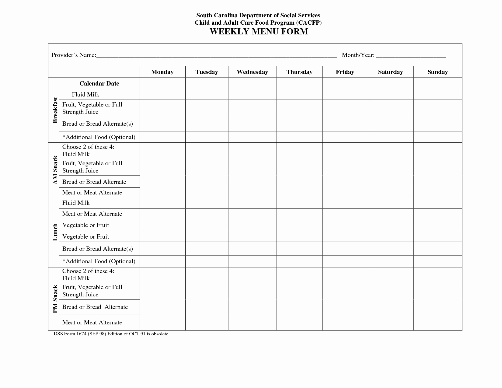 Blank Weekly Menu Template Unique Blank Weekly Menu Calendar