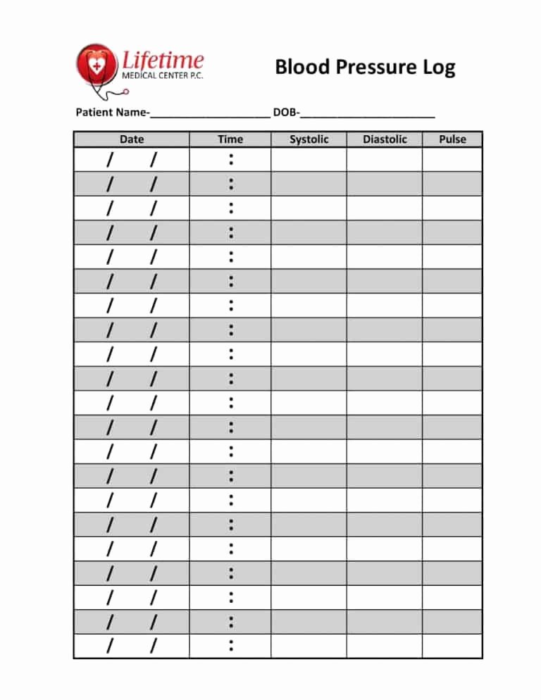 Blood Pressure Log Excel Awesome Printable Blood Pressure and Pulse Log