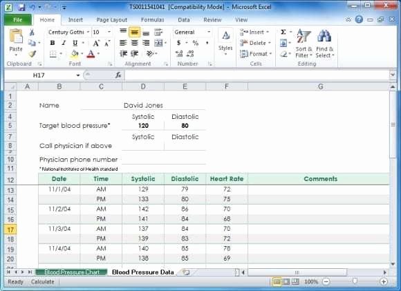 Blood Pressure Log Excel Beautiful 5 Blood Pressure Chart Templates Word Excel Templates