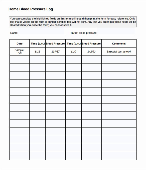 Blood Pressure Log Excel Inspirational 16 Log Templates Free Word Excel Pdf