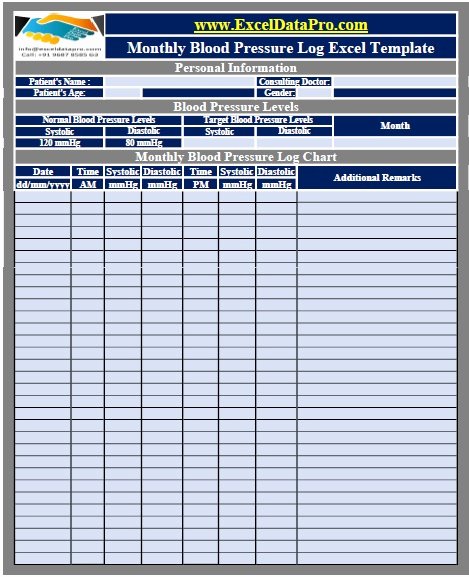 Blood Pressure Log Excel Lovely Download Monthly Blood Pressure Log Excel Template