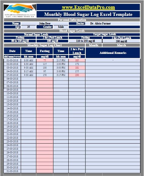 Blood Sugar Log Template Excel Lovely Download Monthly Blood Sugar Log Excel Template Exceldatapro