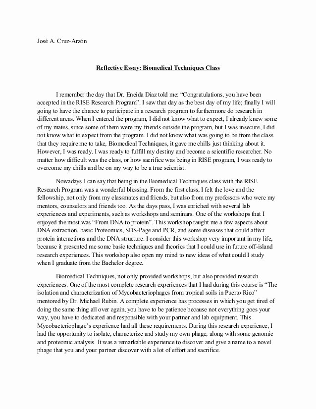 Book Reflection Paper Example Beautiful Reflective Essay Biomedical Techniques