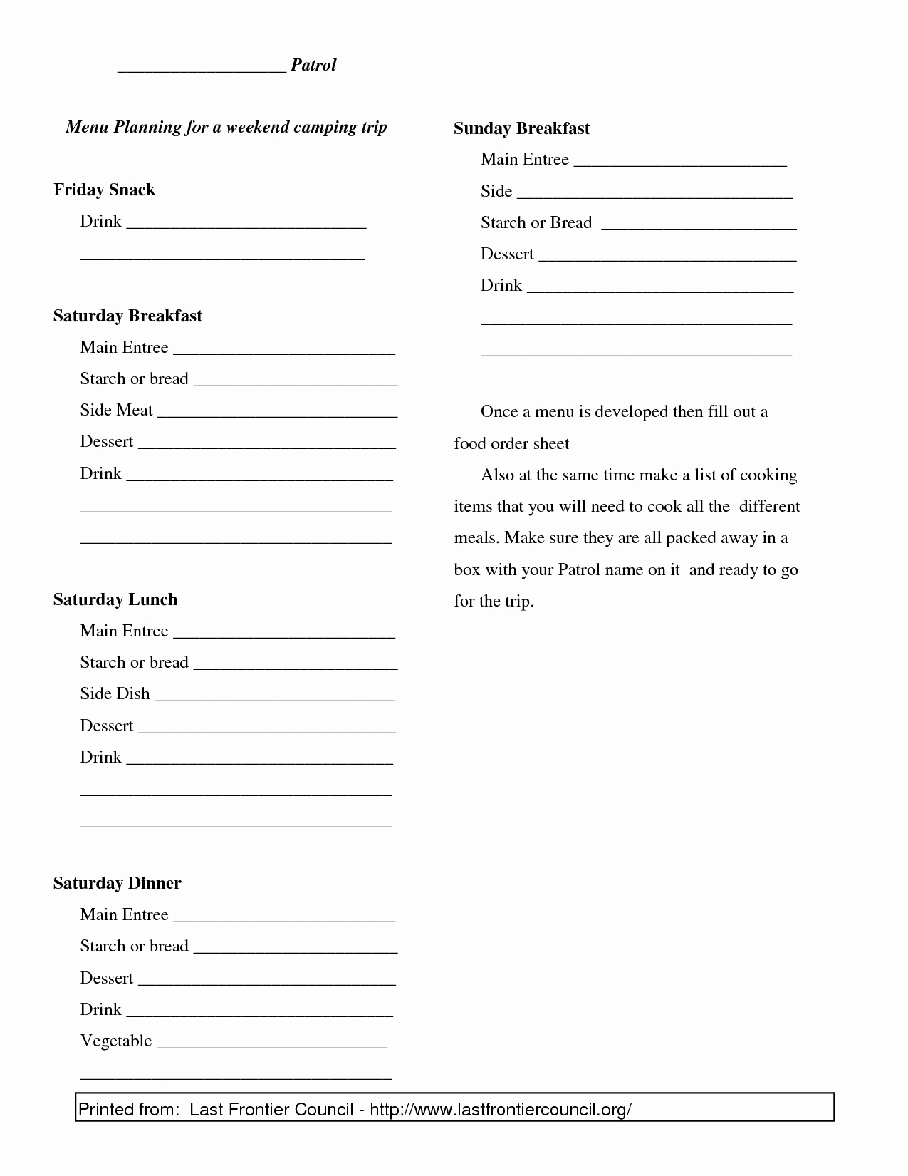 Boy Scout Duty Roster Template Best Of 13 Best Of Boy Scout Day 5 Meal Planning Worksheet