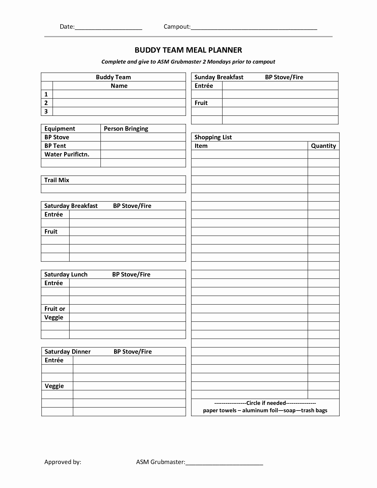 Boy Scout Duty Roster Template Elegant 13 Best Of Boy Scout Day 5 Meal Planning Worksheet