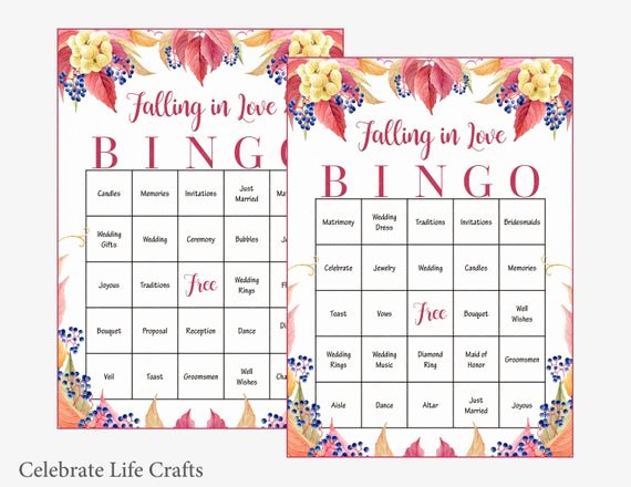 Bridal Bingo Template New 60 Falling In Love Wedding Bingo Cards Fall Bridal