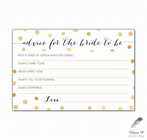 Bridal Shower Advice Cards Awesome Gold Black Bridal Advice Card Printed or Printable