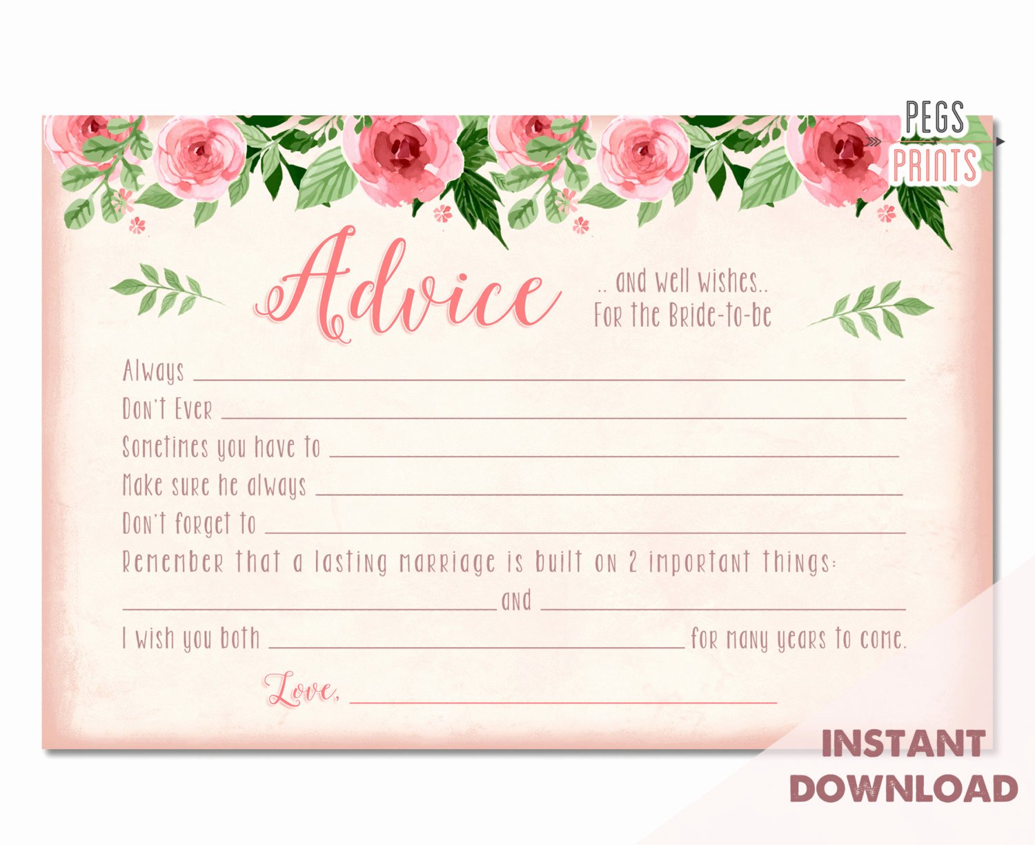 Bridal Shower Advice Cards Elegant Bridal Advice Cards Instant Download Advice for the