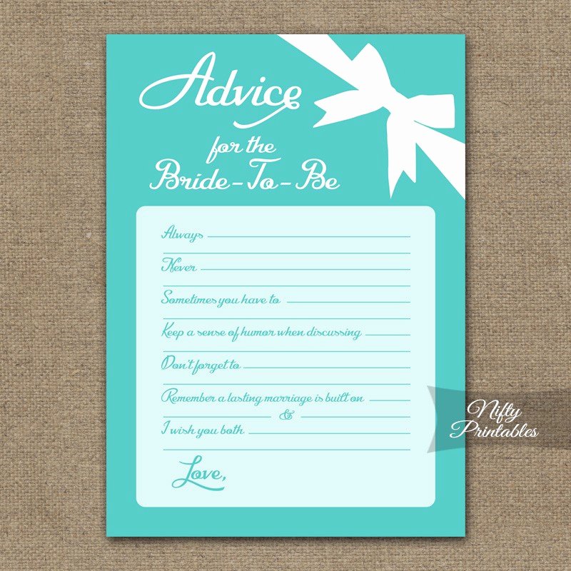 Bridal Shower Advice Cards Elegant Printable Bridal Shower Advice Cards Tiffany Blue