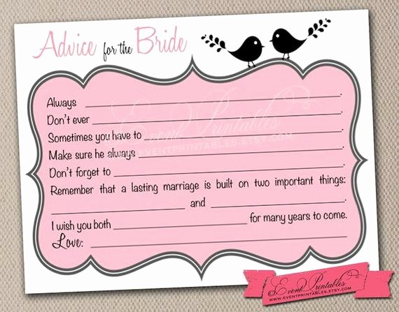 Bridal Shower Advice Cards Elegant Printable Bridal Shower Mad Libs Lovebird by eventprintables