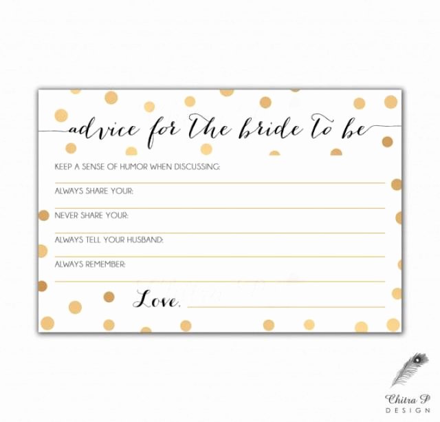 Bridal Shower Advice Cards Inspirational Gold &amp; Black Bridal Advice Card Printed Printable