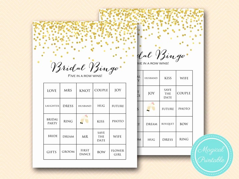 Bridal Shower Bingo Template Fresh Prefilled Gold Bridal Shower Bingo Cards Bridal Words Bingo