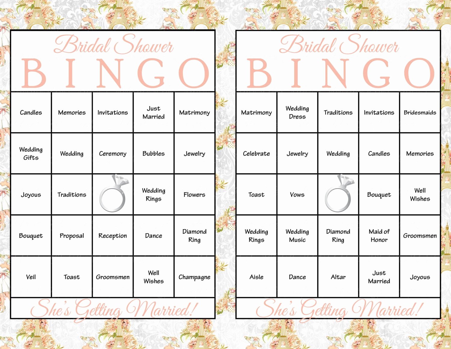 Bridal Shower Bingo Templates Elegant 30 Bridal Bingo Cards Bridal Shower Bingo Game Prefilled