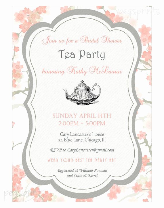 Bridal Shower Menu Template Elegant Bridal Shower High Tea Invitation Printable by Pegsprints