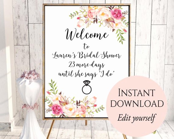 Bridal Shower Menu Template Lovely Wel E Sign Template Wel E Bridal Shower Sign Bridal