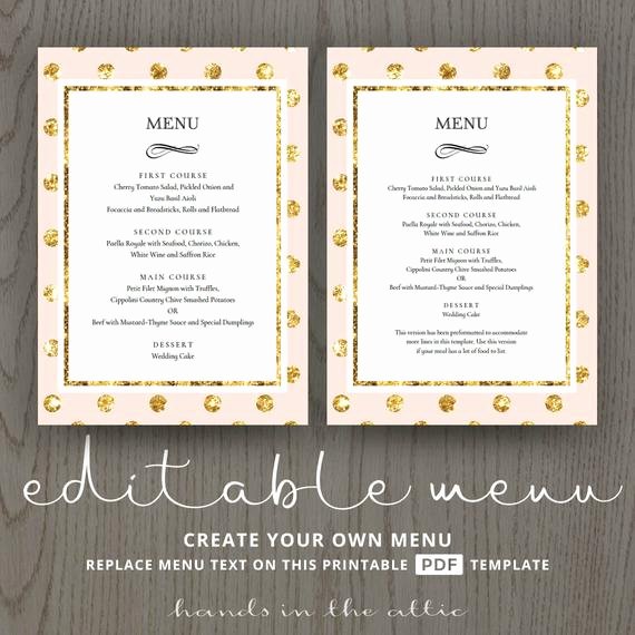 Bridal Shower Menu Template New Diy Bridal Shower Menu Cards for Wedding Reception Engagement