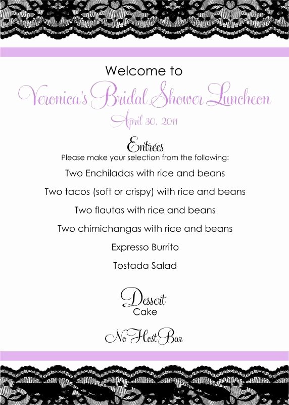 Bridal Shower Menu Template Unique Bridal Shower Menu