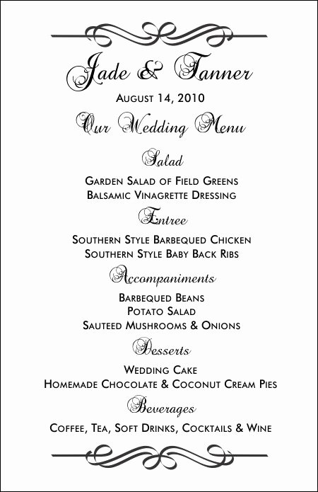 Bridal Shower Menu Template Unique Wedding Menu Templates