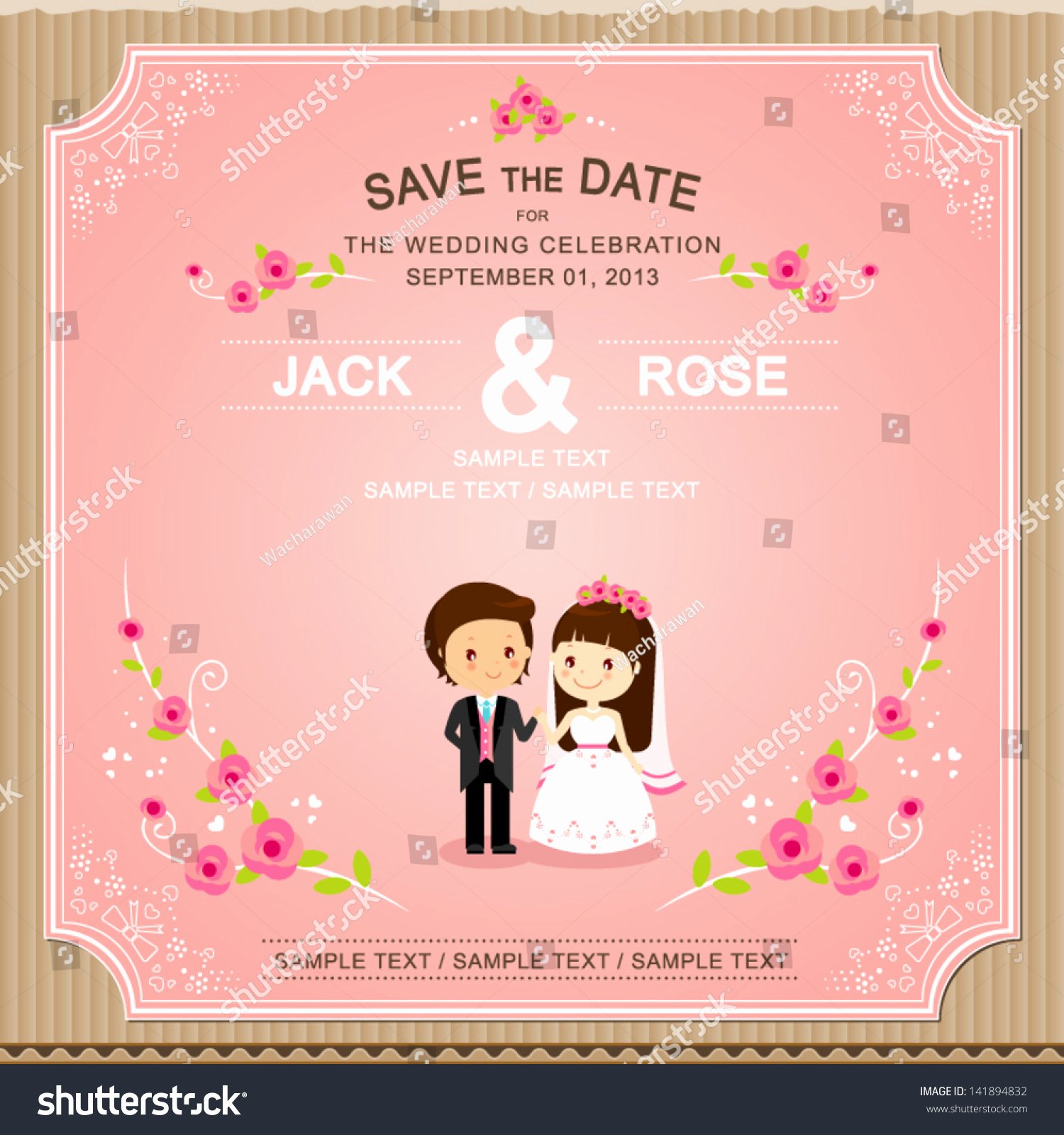 Bridesmaid Card Template Elegant Cute Pink Rose Wedding Invitation Card Stock Vector