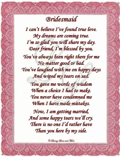 Bridesmaid Proposal Letter Beautiful Thankyou Poem to Bridesmaid Graduation