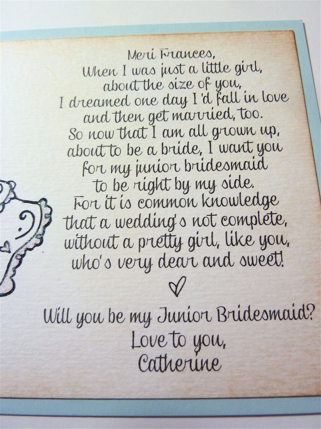 Bridesmaid Proposal Letter Fresh Will You Be My Junior Bridesmaid Invitation Personalized