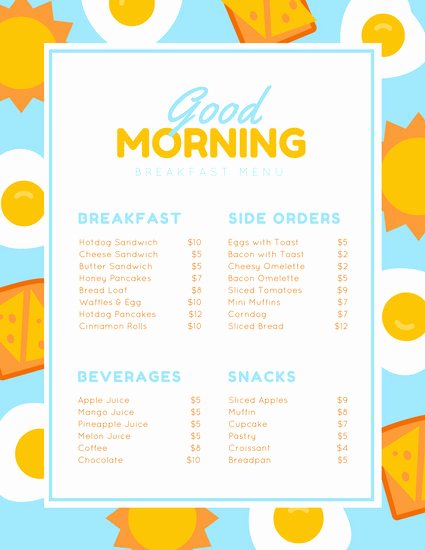 Brunch Menu Templates Beautiful Blue Yellow Illustrated Egg Breakfast Menu Templates by