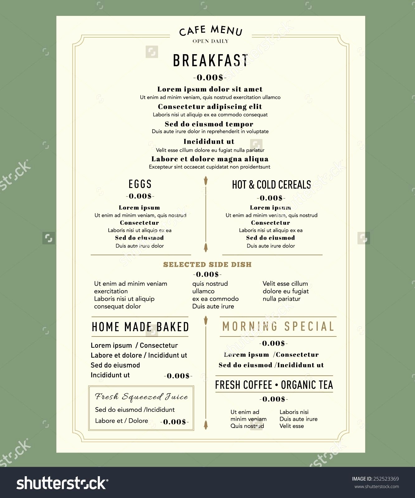 Brunch Menu Templates Fresh Menu Design for Breakfast Restaurant Cafe Graphic Design