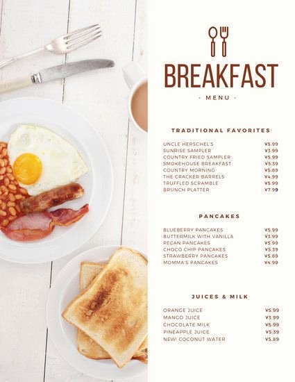 Brunch Menu Templates Inspirational Modern Continental Breakfast Menu