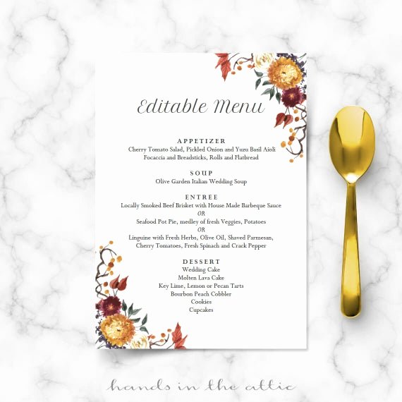 Brunch Menu Templates Luxury Fall Wedding Menu Template Printable Dinner Lunch Brunch