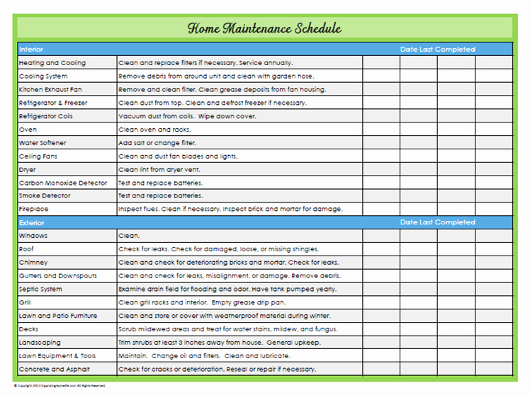 Building Maintenance Schedule Beautiful 11 Great Schedules to Keep You organized