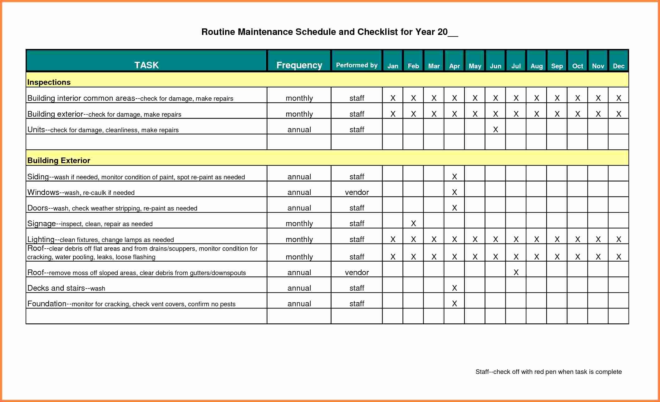 Building Maintenance Schedule Elegant Building Maintenance Schedule Excel Template