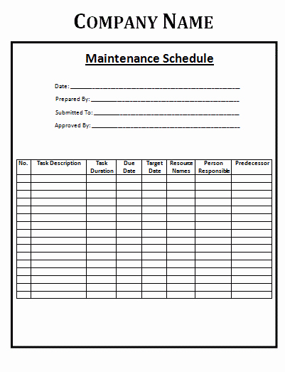 Building Maintenance Schedule Inspirational Maintenance Schedule Template