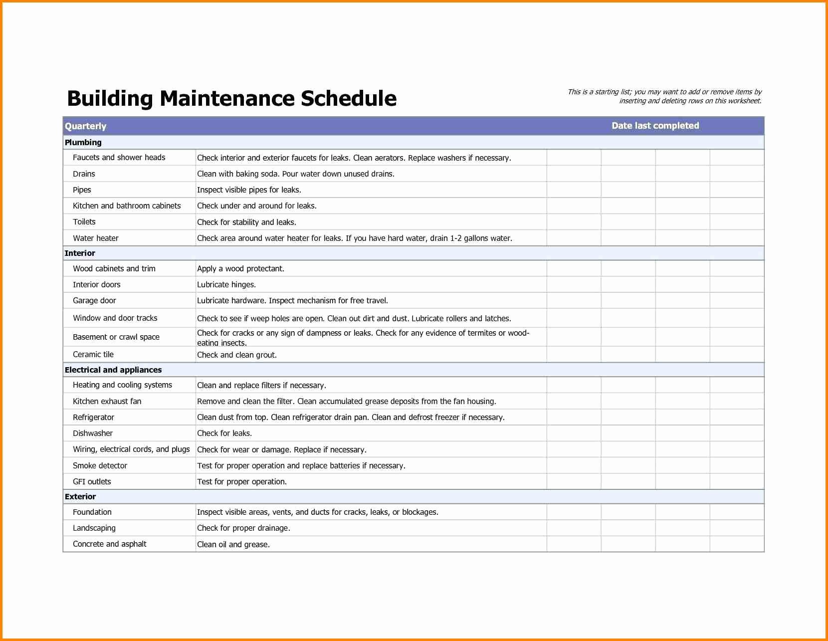 Building Maintenance Schedule New Building Maintenance Checklists – Emmamcintyrephotography