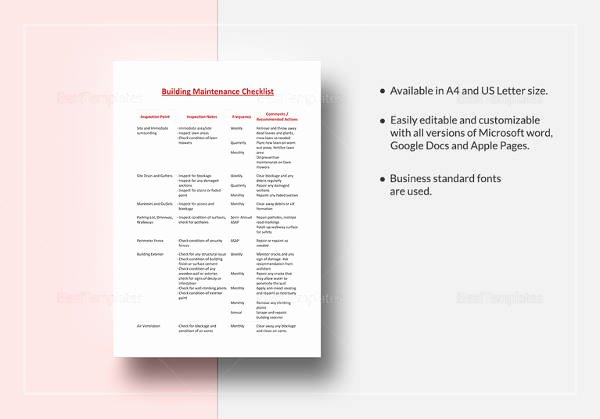 Building Maintenance Schedule Template Beautiful 17 Maintenance Checklist Templates – Pdf Word Pages