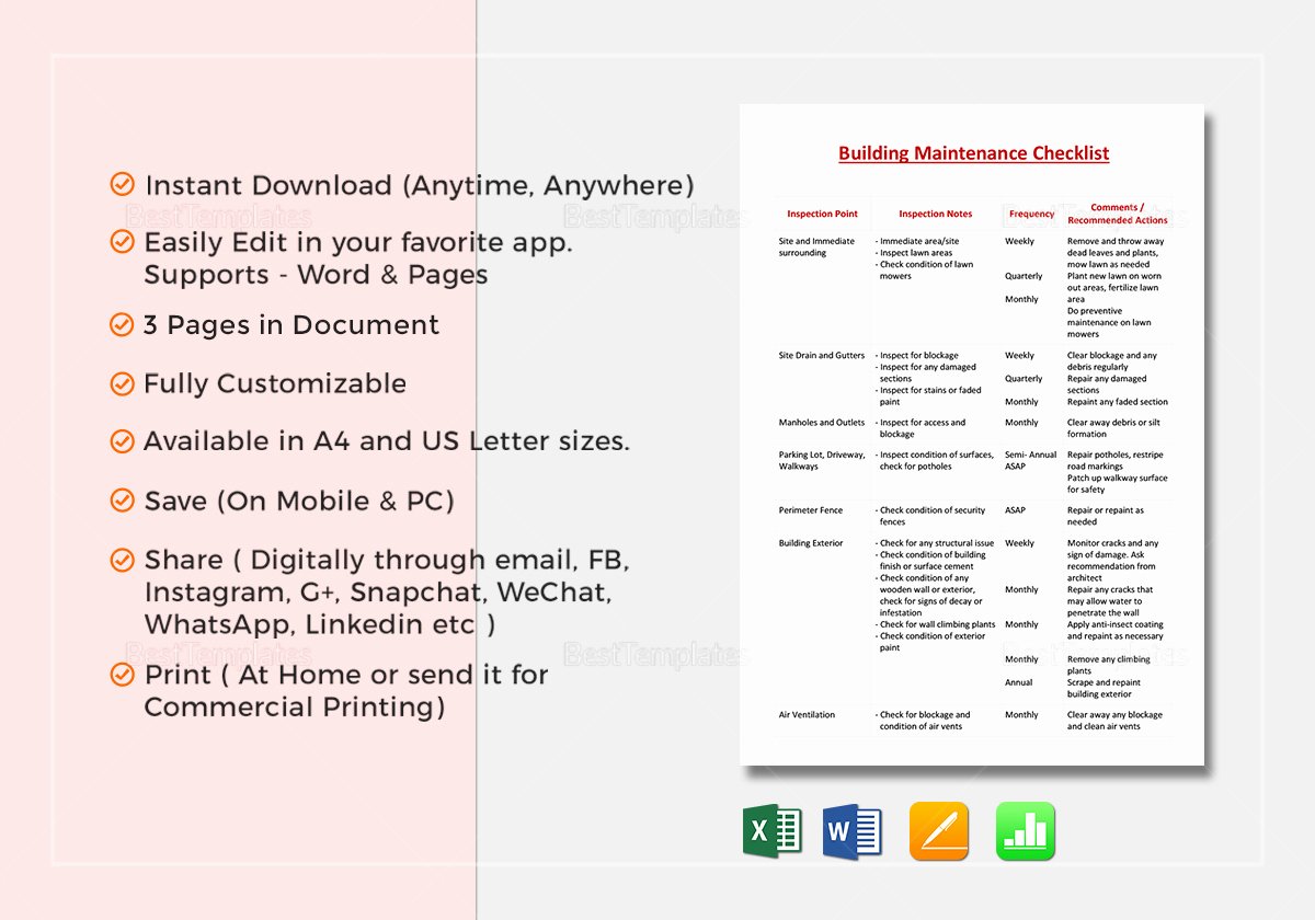 Building Maintenance Schedule Template Best Of Building Maintenance Checklist Template In Word Excel