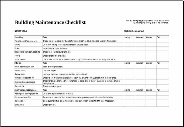 Building Maintenance Schedule Template Fresh Building Maintenance Checklist Download at