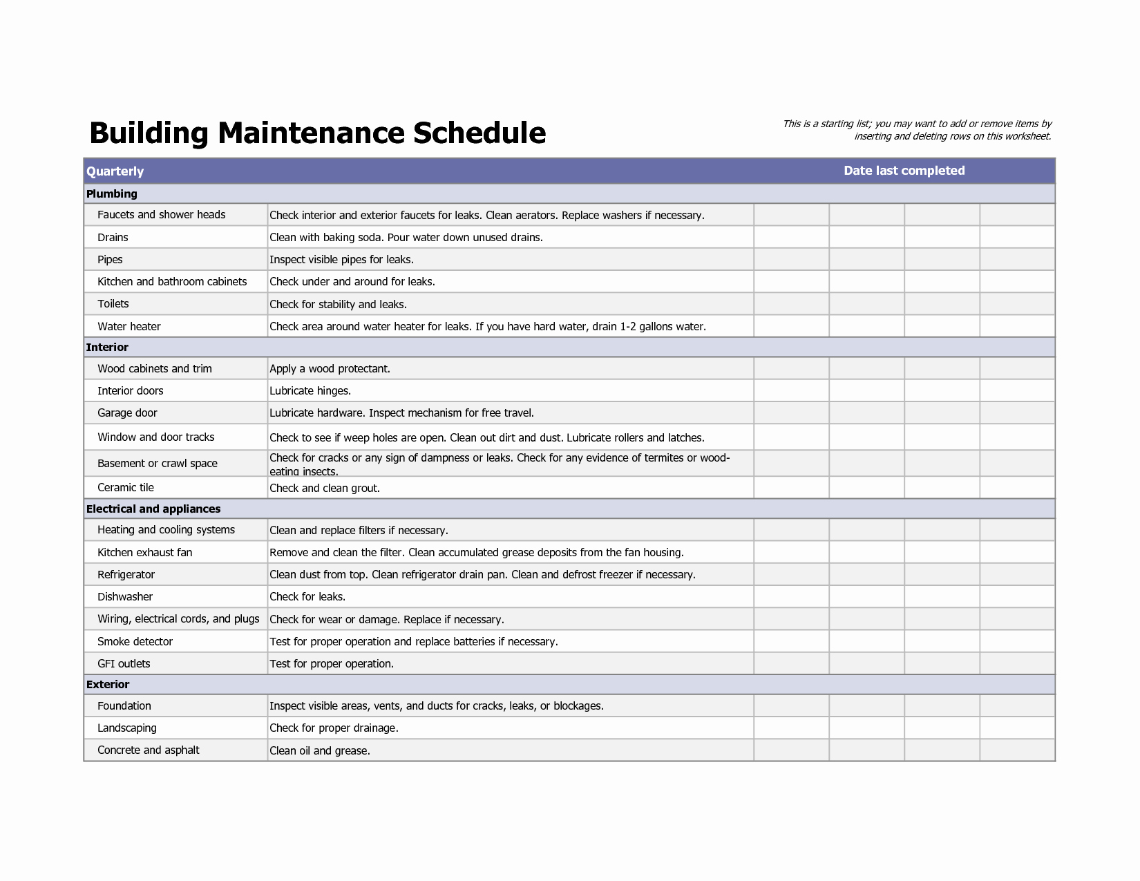 Building Maintenance Schedule Template Fresh Building Maintenance Schedule Excel Template