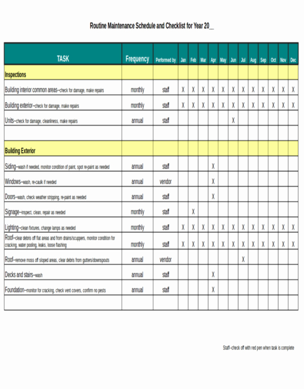Building Maintenance Schedule Template Luxury 16 Checklist Samples &amp; Templates