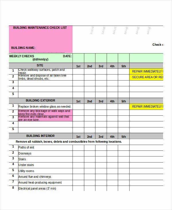 Building Maintenance Schedule Template New 21 Examples Of Checklists In Excel