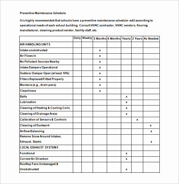 Building Maintenance Schedule Template New 37 Preventive Maintenance Schedule Templates Word