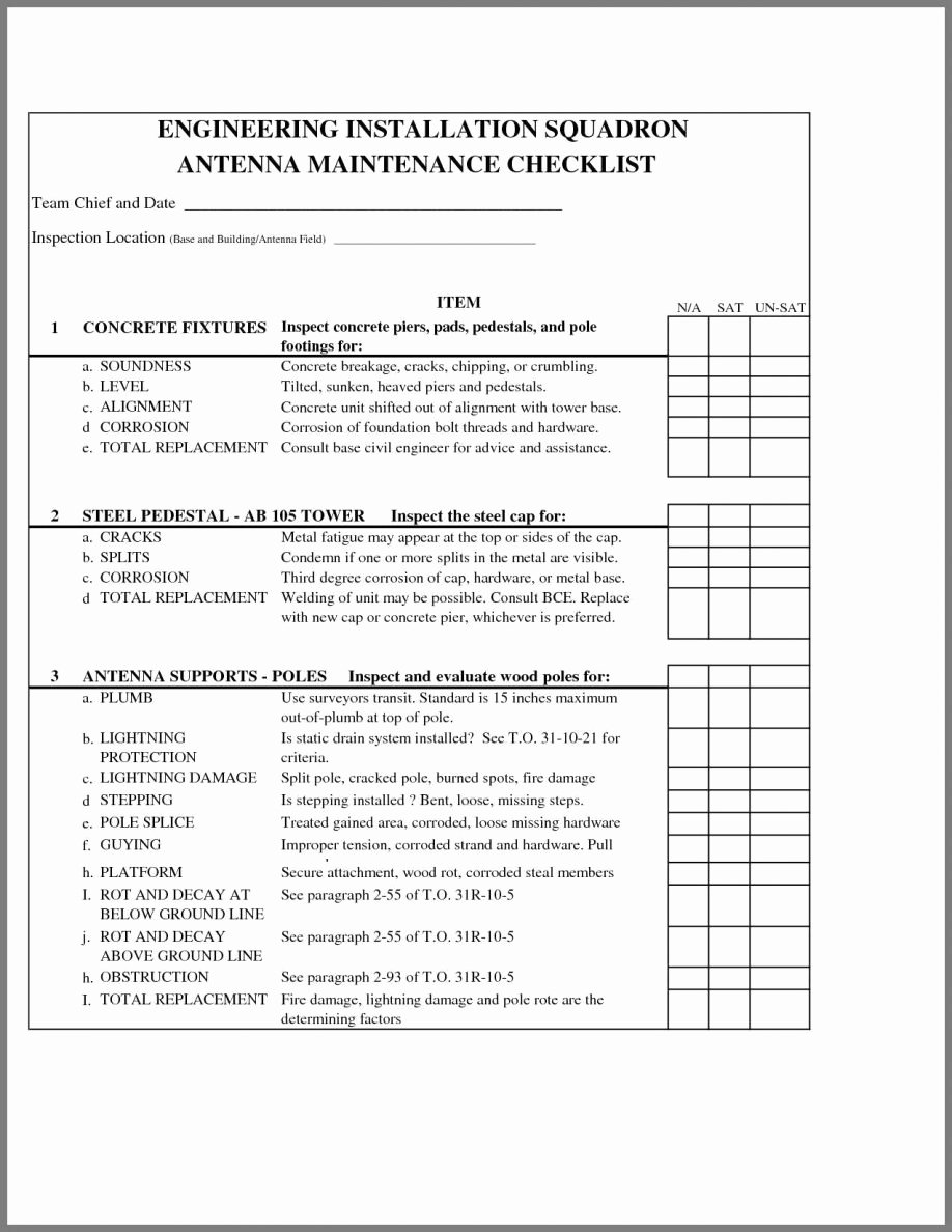 Building Maintenance Schedule Template New Building Maintenance Checklist format Procedures