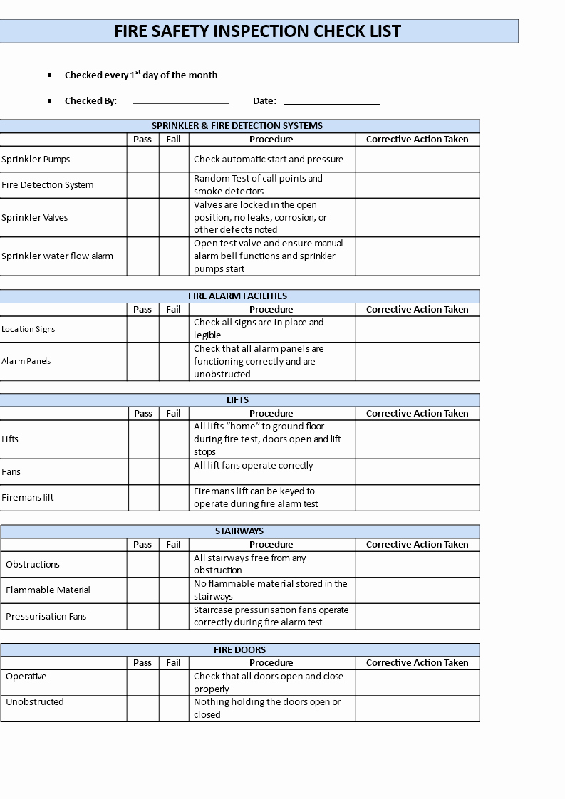 Building Security Checklist Template Elegant Free Fire Inspection Checklist