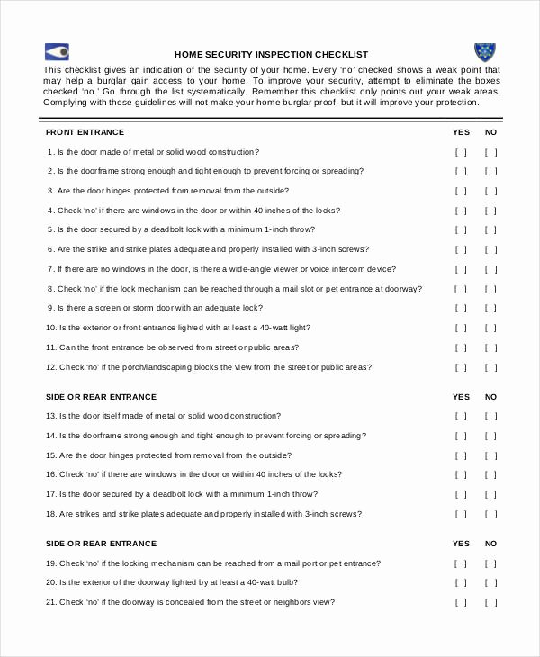 Building Security Checklist Template New Home Inspection Checklist Template 9 Free Pdf Documents