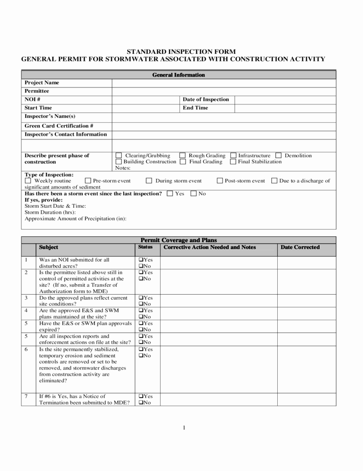 Building Security Checklist Template New Standard Construction Activity Inspection form Free