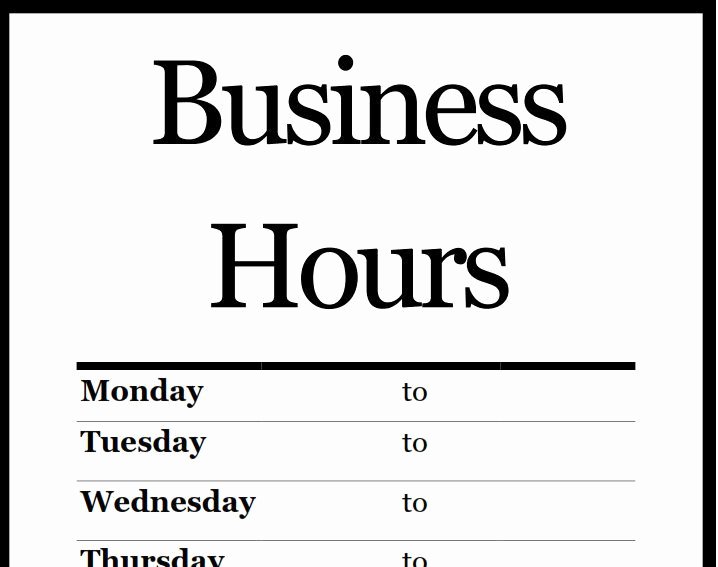 Business Hours Sign Template Awesome Printable Pdf Business Hours Sign Signs