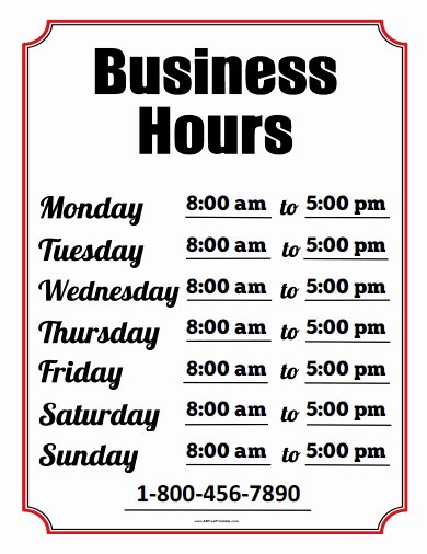 Business Hours Sign Template Free Awesome Business Hours Sign Free Printable Allfreeprintable