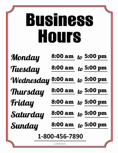 Business Hours Sign Template Free Beautiful Free Printable Business Hours Sign