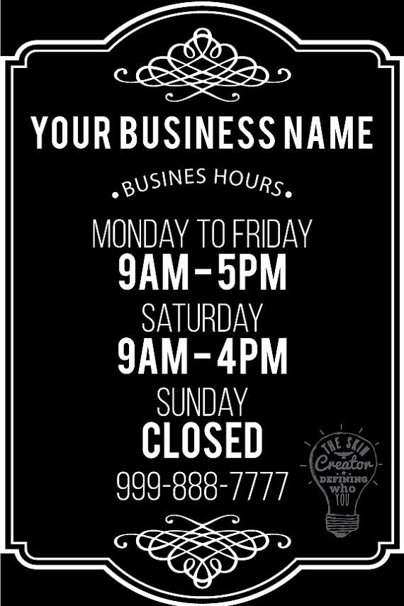 Business Hours Sign Template Free New Custom Business Store Hours Vinyl Window Decal 8 by