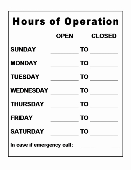 Business Hours Sign Template Fresh Business Hours Template Word – Opening Hours Sign Template