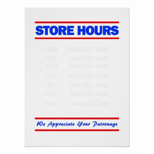 Business Hours Sign Template Fresh Store Hours Sign Print